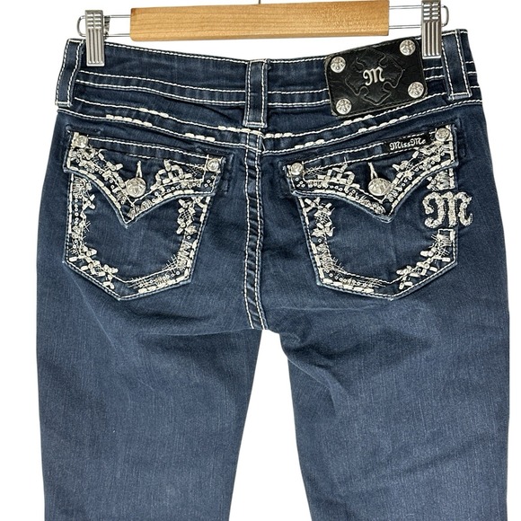 Miss Me Skinny Jeans Women's Blue Size 26 Rhinestone Embroidered Pocket Low - Picture 2 of 12